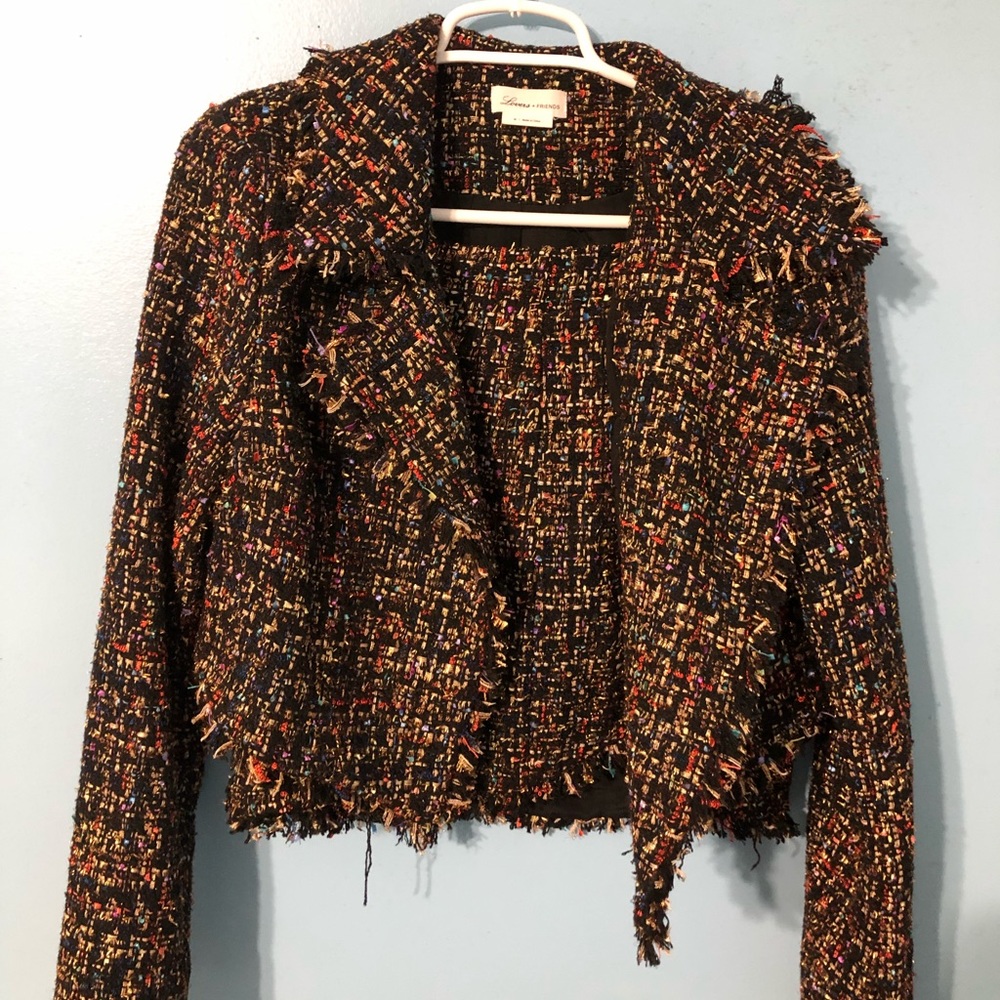Tweed Rainbow Gold Black Paola cropped jacket & mini skirt in night life set